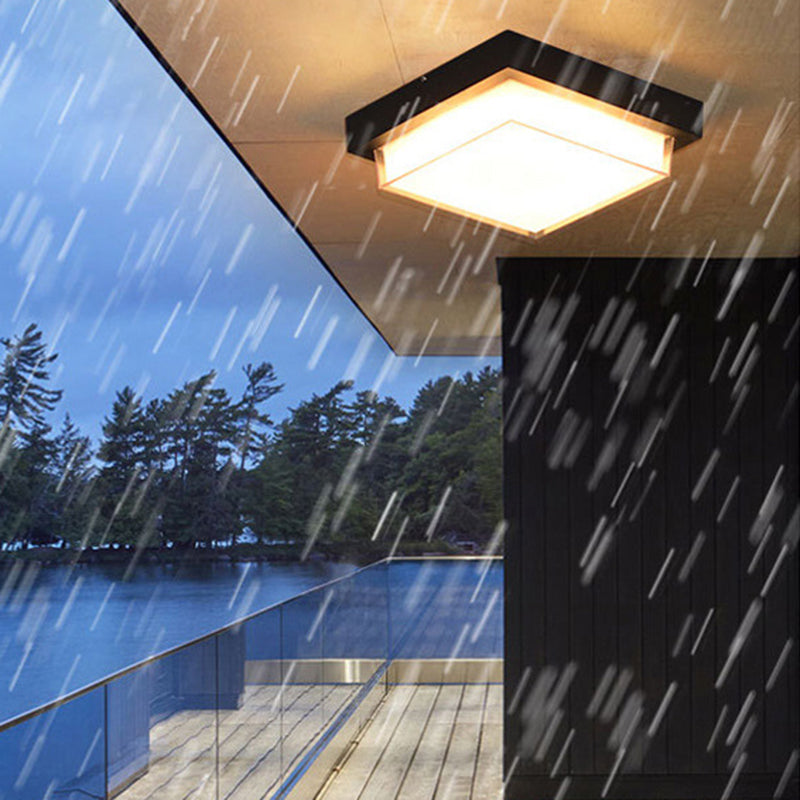 Contemporary Industrial Square Aluminum Acrylic LED Waterproof Outdoor Flush Mount Ceiling Light For Garden Lumendat