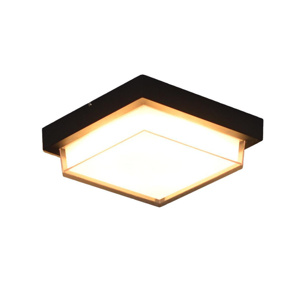 Contemporary Industrial Square Aluminum Acrylic LED Waterproof Outdoor Flush Mount Ceiling Light For Garden Lumendat