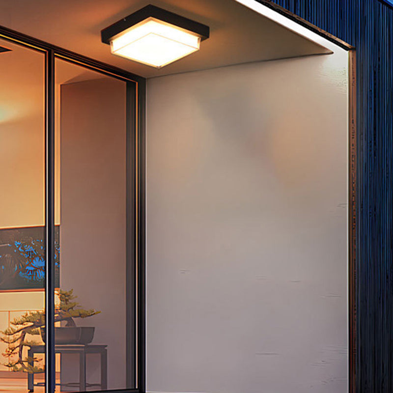 Contemporary Industrial Square Aluminum Acrylic LED Waterproof Outdoor Flush Mount Ceiling Light For Garden Lumendat