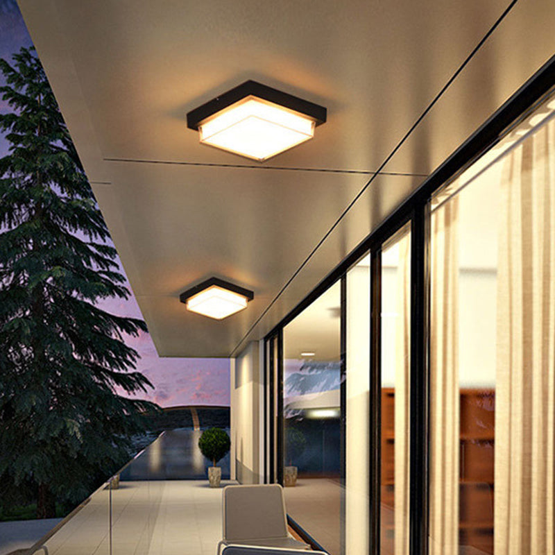 Contemporary Industrial Square Aluminum Acrylic LED Waterproof Outdoor Flush Mount Ceiling Light For Garden Lumendat