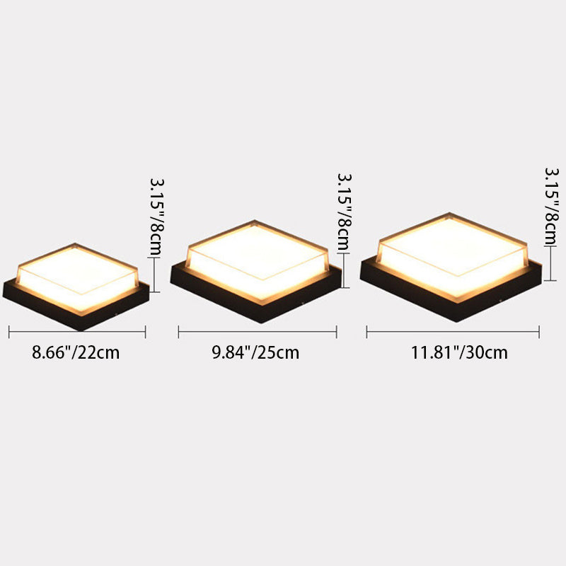 Contemporary Industrial Square Aluminum Acrylic LED Waterproof Outdoor Flush Mount Ceiling Light For Garden Lumendat