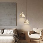 Traditional Japanese Trapezoidal Hollow Terrazzo 1-Light Pendant Light For Living Room