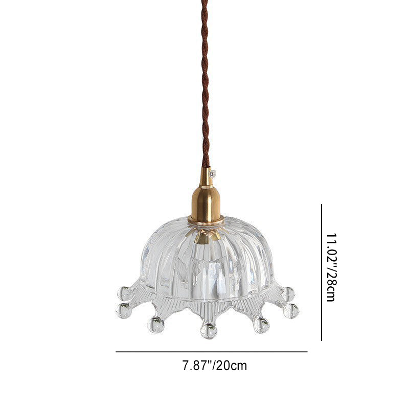 Traditional Japanese Brass Flower Glass Shade 1-Light Pendant Light For Bedroom