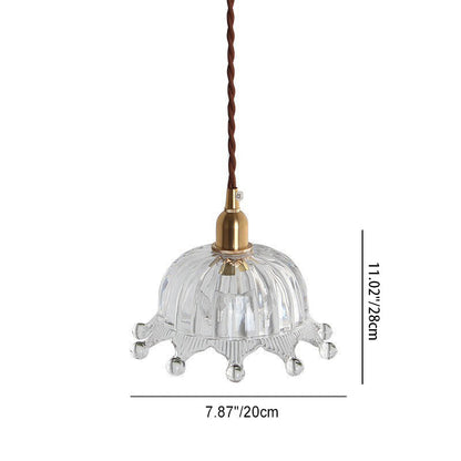 Traditional Japanese Brass Flower Glass Shade 1-Light Pendant Light For Bedroom