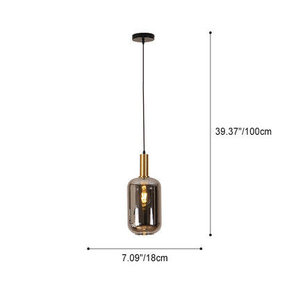 Contemporary Nordic Glass Cylinder Shade Hardware 1-Light Pendant Light For Bedroom