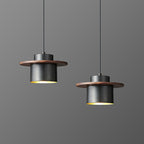 Contemporary Nordic Full Copper Cylinder Walnut Wood LED Pendant Light For Bedroom