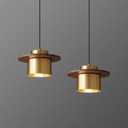 Contemporary Nordic Full Copper Cylinder Walnut Wood LED Pendant Light For Bedroom