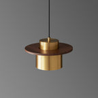 Contemporary Nordic Full Copper Cylinder Walnut Wood LED Pendant Light For Bedroom