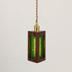 Traditional Japanese Flower Pattern Glass Triangular Prism Shade Walnut 1-Light Pendant Light For Bedroom