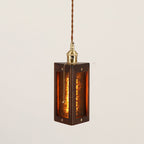 Traditional Japanese Flower Pattern Glass Triangular Prism Shade Walnut 1-Light Pendant Light For Bedroom