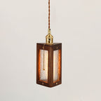 Traditional Japanese Flower Pattern Glass Triangular Prism Shade Walnut 1-Light Pendant Light For Bedroom
