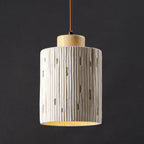 Traditional Japanese Vertical Grained Concrete Cylinder 1-Light Pendant Light For Bedroom