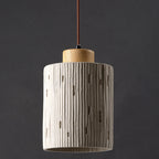 Traditional Japanese Vertical Grained Concrete Cylinder 1-Light Pendant Light For Bedroom