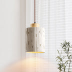 Traditional Japanese Vertical Grained Concrete Cylinder 1-Light Pendant Light For Bedroom
