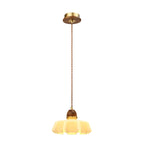 Traditional French Pastoral Flower Glass Shade Walnut Wood 1-Light Pendant Light For Living Room