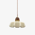 Traditional French Pastoral Flower Glass Shade Walnut Wood 1-Light Pendant Light For Living Room