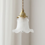 Traditional French Brass Flower Glass Shade 1-Light Pendant Light For Bedroom