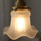 Traditional French Brass Flower Glass Shade 1-Light Pendant Light For Bedroom