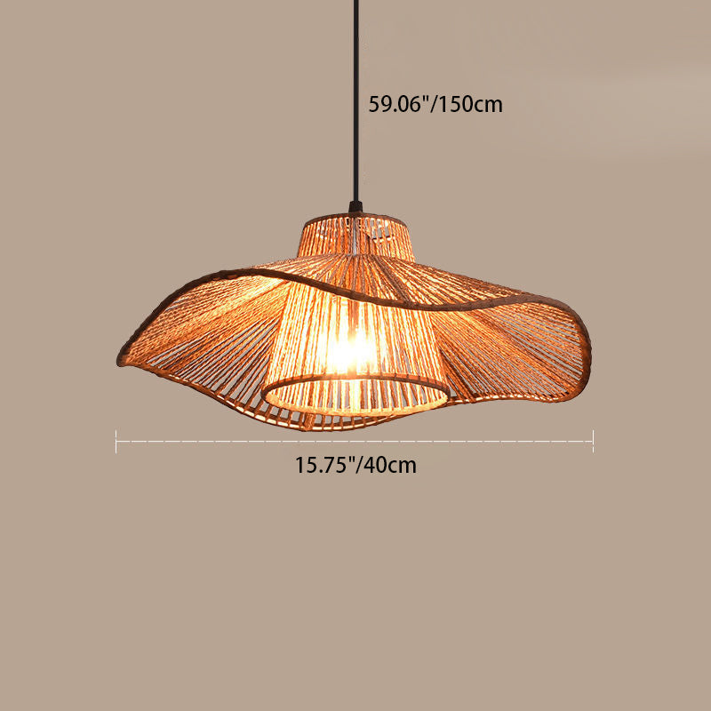 Traditional Japanese Hemp Rope Weaving Straw Hat 1-light Pendant Light for Dining Room