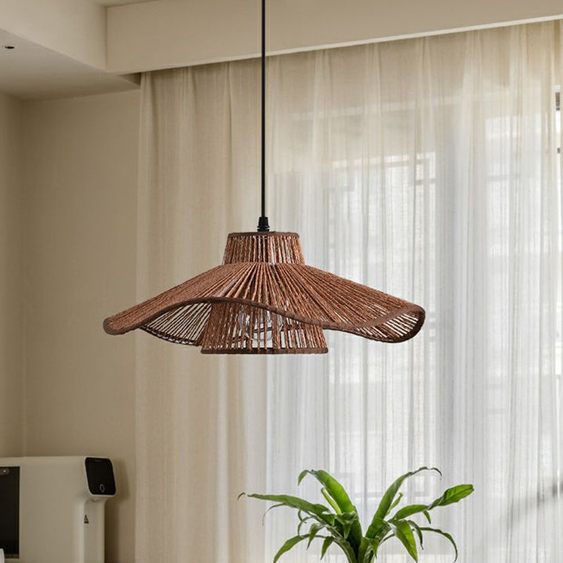 Traditional Japanese Hemp Rope Weaving Straw Hat 1-light Pendant Light for Dining Room