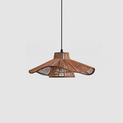 Traditional Japanese Hemp Rope Weaving Straw Hat 1-light Pendant Light for Dining Room