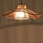 Traditional Japanese Hemp Rope Weaving Straw Hat 1-light Pendant Light for Dining Room