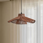 Traditional Japanese Hemp Rope Weaving Straw Hat 1-light Pendant Light for Dining Room