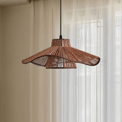 Traditional Japanese Hemp Rope Weaving Straw Hat 1-light Pendant Light for Dining Room