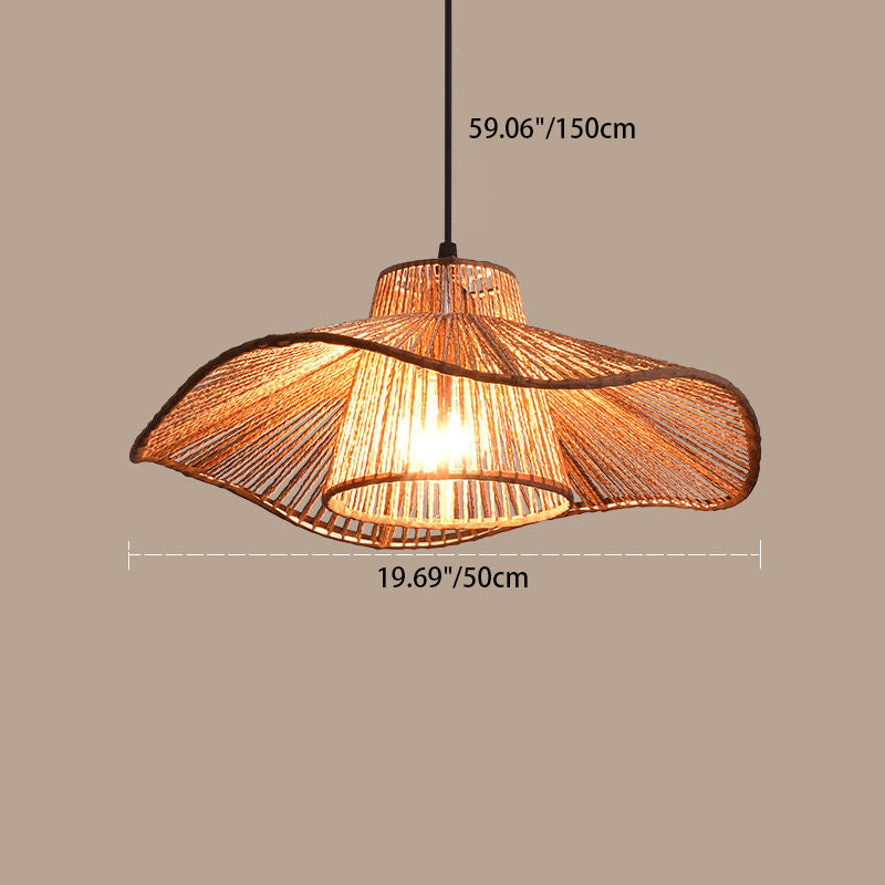 Traditional Japanese Hemp Rope Weaving Straw Hat 1-light Pendant Light for Dining Room