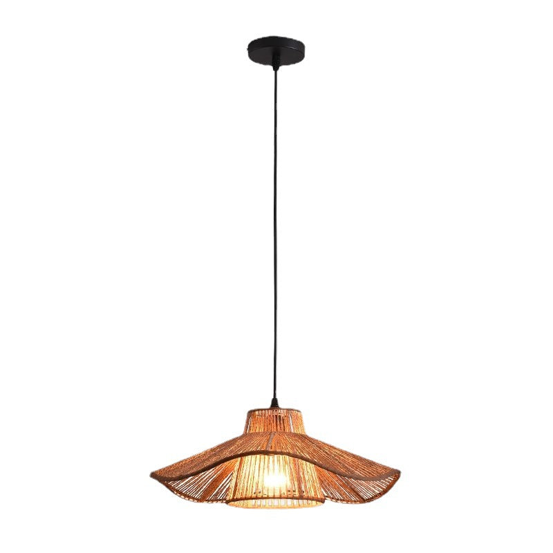 Traditional Japanese Hemp Rope Weaving Straw Hat 1-light Pendant Light for Dining Room