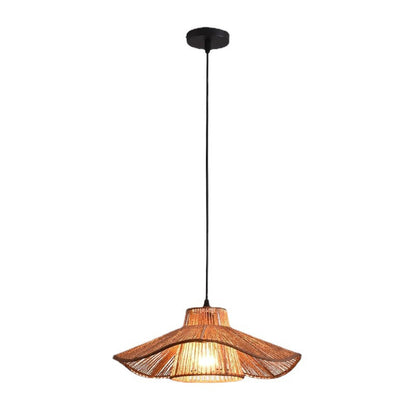 Traditional Japanese Hemp Rope Weaving Straw Hat 1-light Pendant Light for Dining Room