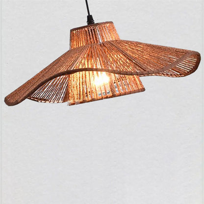 Traditional Japanese Hemp Rope Weaving Straw Hat 1-light Pendant Light for Dining Room