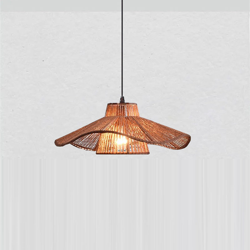 Traditional Japanese Hemp Rope Weaving Straw Hat 1-light Pendant Light for Dining Room