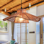 Traditional Japanese Hemp Rope Weaving Straw Hat 1-light Pendant Light for Dining Room