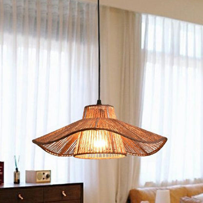 Traditional Japanese Hemp Rope Weaving Straw Hat 1-light Pendant Light for Dining Room