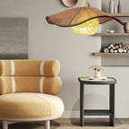 Traditional Japanese Arc Hemp Rope Weaving Solid Wood 1-Light Pendant Light For Dining Room