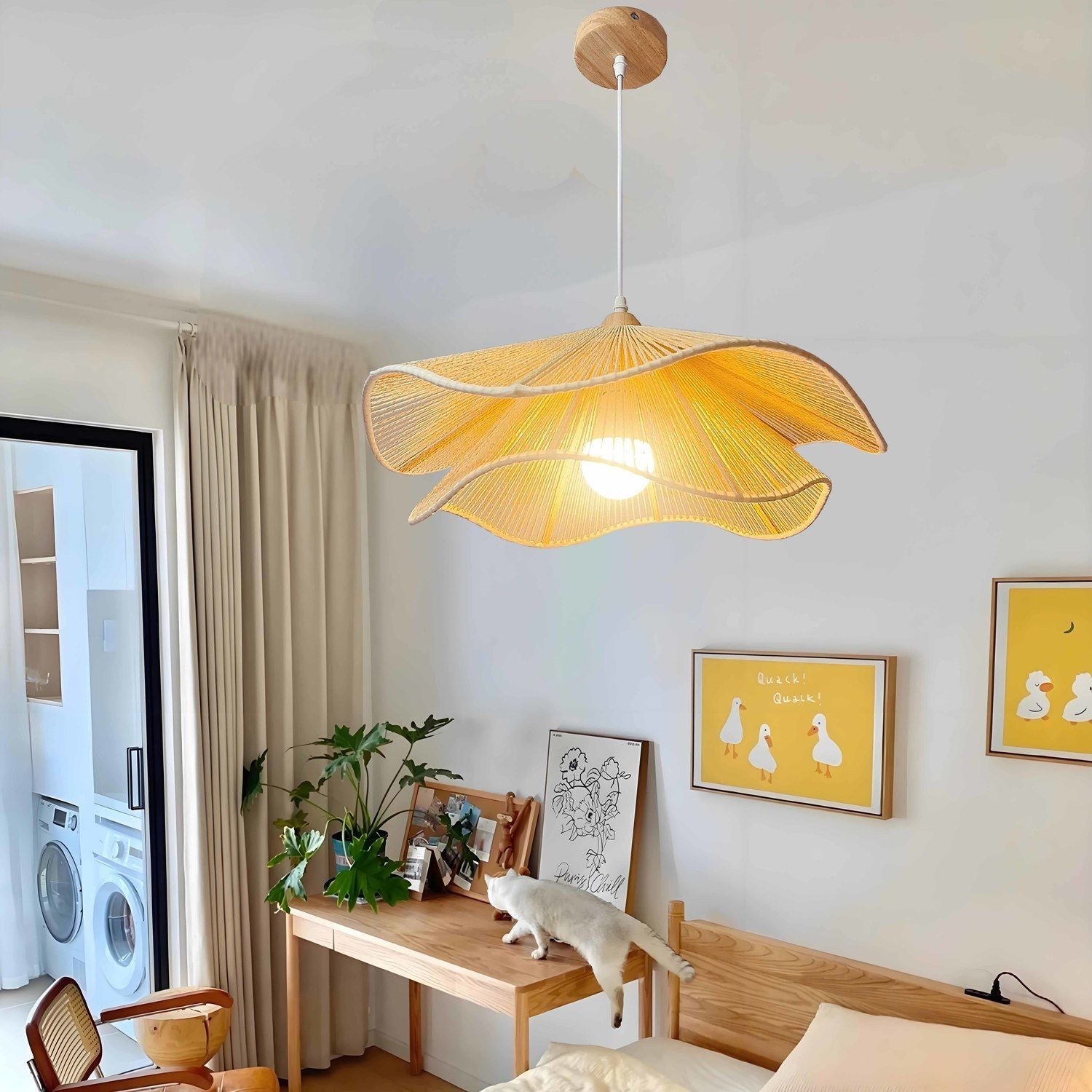 Traditional Vintage Corrugated Hemp Rope Double Layer 1-light Pendant Light for Dining Room BulbSquare
