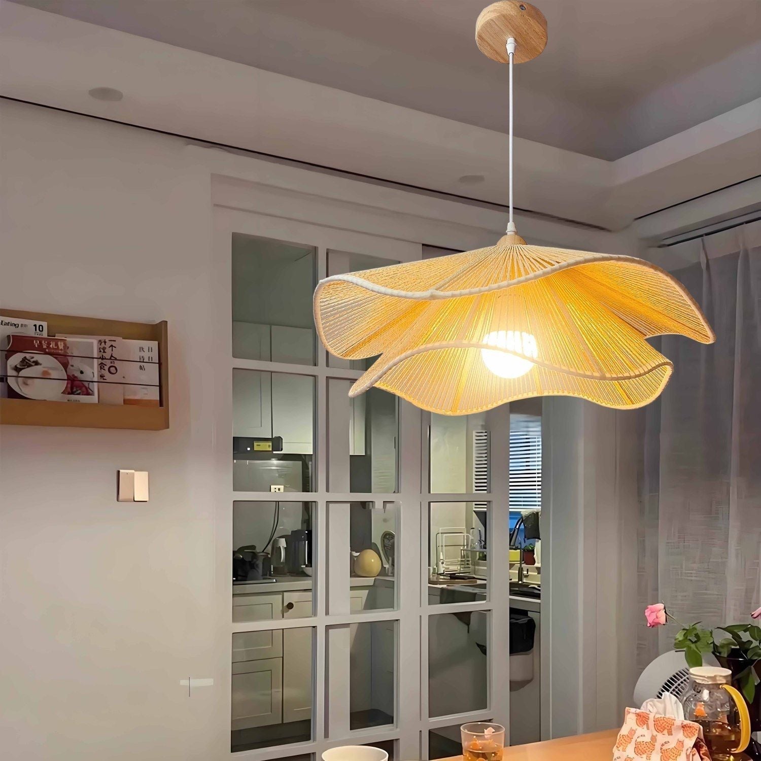 Traditional Vintage Corrugated Hemp Rope Double Layer 1-light Pendant Light for Dining Room BulbSquare