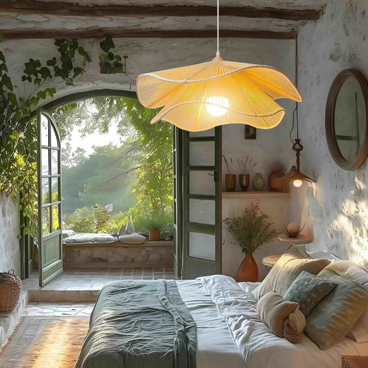 Traditional Vintage Corrugated Hemp Rope Double Layer 1-Light Pendant Light For Dining Room