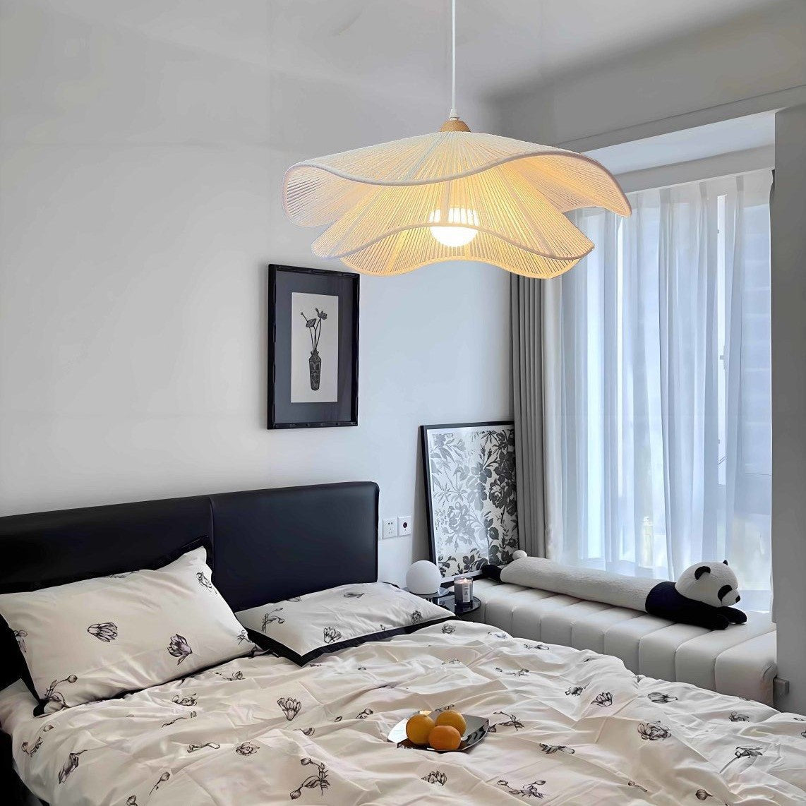 Traditional Vintage Corrugated Hemp Rope Double Layer 1-light Pendant Light for Dining Room BulbSquare