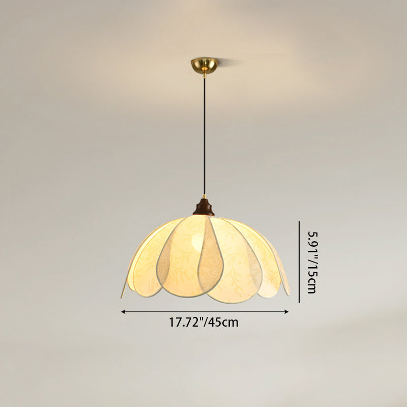 Traditional French Petal Fabric Shade Hardware 1-Light Pendant Light For Dining Room