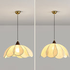 Traditional French Petal Fabric Shade Hardware 1-Light Pendant Light For Dining Room