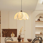 Traditional French Petal Fabric Shade Hardware 1-Light Pendant Light For Dining Room