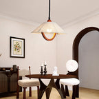 Traditional French Braided Cotton Thread Conical Shade Arc Wood Frame 1-Light Pendant Light For Living Room