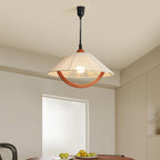 Traditional French Braided Cotton Thread Conical Shade Arc Wood Frame 1-Light Pendant Light For Living Room