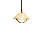 Traditional French Braided Cotton Thread Conical Shade Arc Wood Frame 1-Light Pendant Light For Living Room