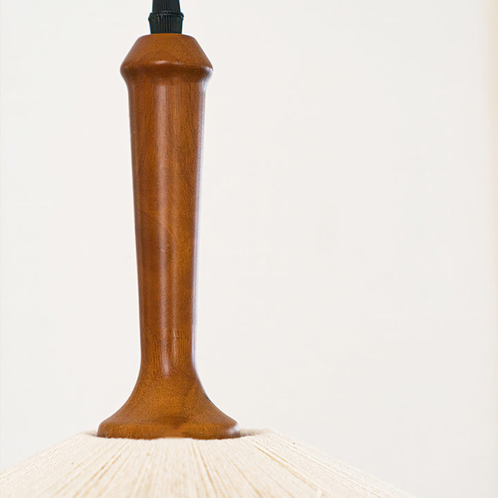 Contemporary Boho Braided Hemp Rope Cottage Shade Solid Wood 1-Light Pendant Light For Living Room