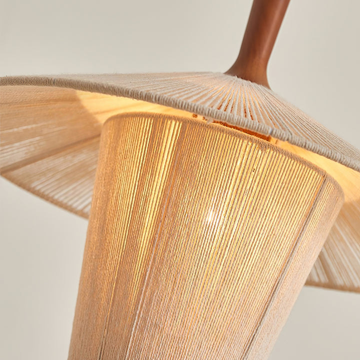 Contemporary Boho Braided Hemp Rope Cottage Shade Solid Wood 1-Light Pendant Light For Living Room