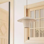 Contemporary Boho Braided Hemp Rope Cottage Shade Solid Wood 1-Light Pendant Light For Living Room