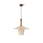Contemporary Boho Braided Hemp Rope Cottage Shade Solid Wood 1-Light Pendant Light For Living Room